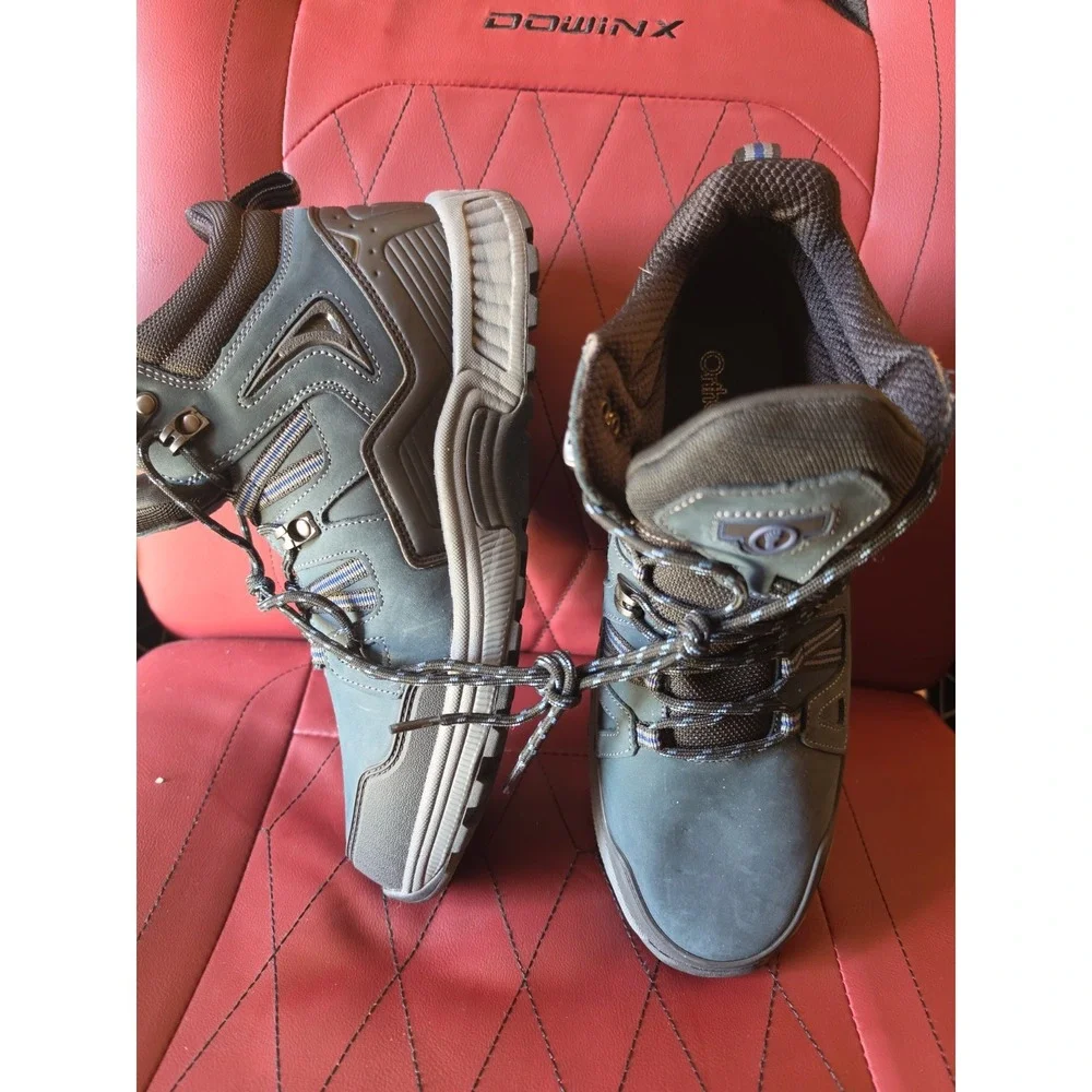 OrthoFeet Women's Leather Wide Ankle Hiking Boots Lace-Up Round Toe US 9.5 D